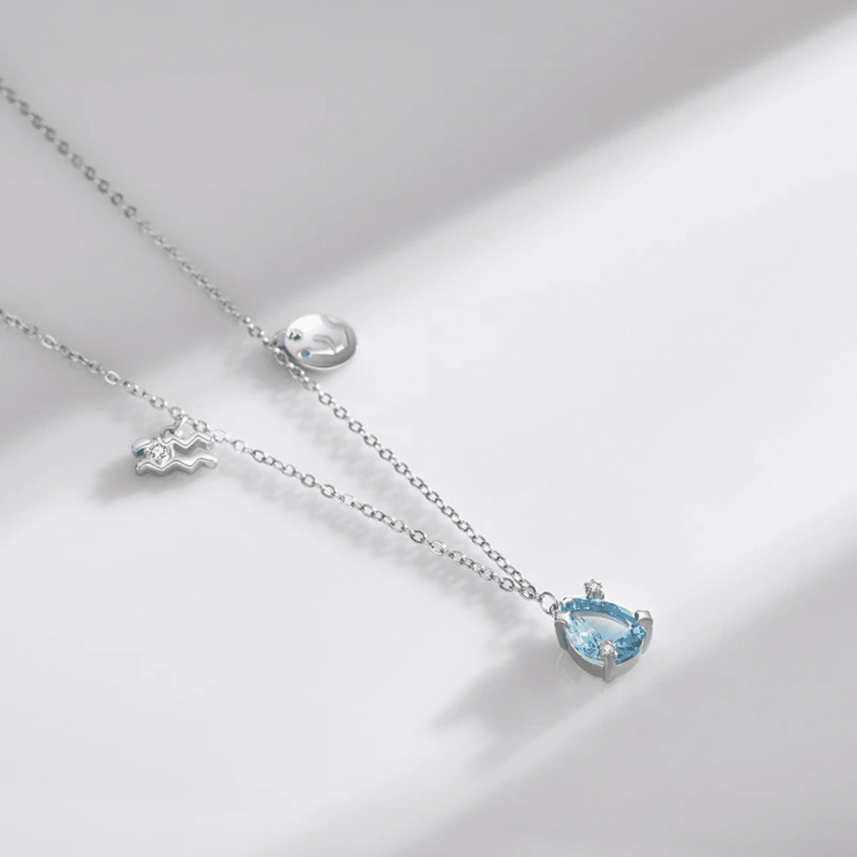 Azure Drop Silver Halo Necklace