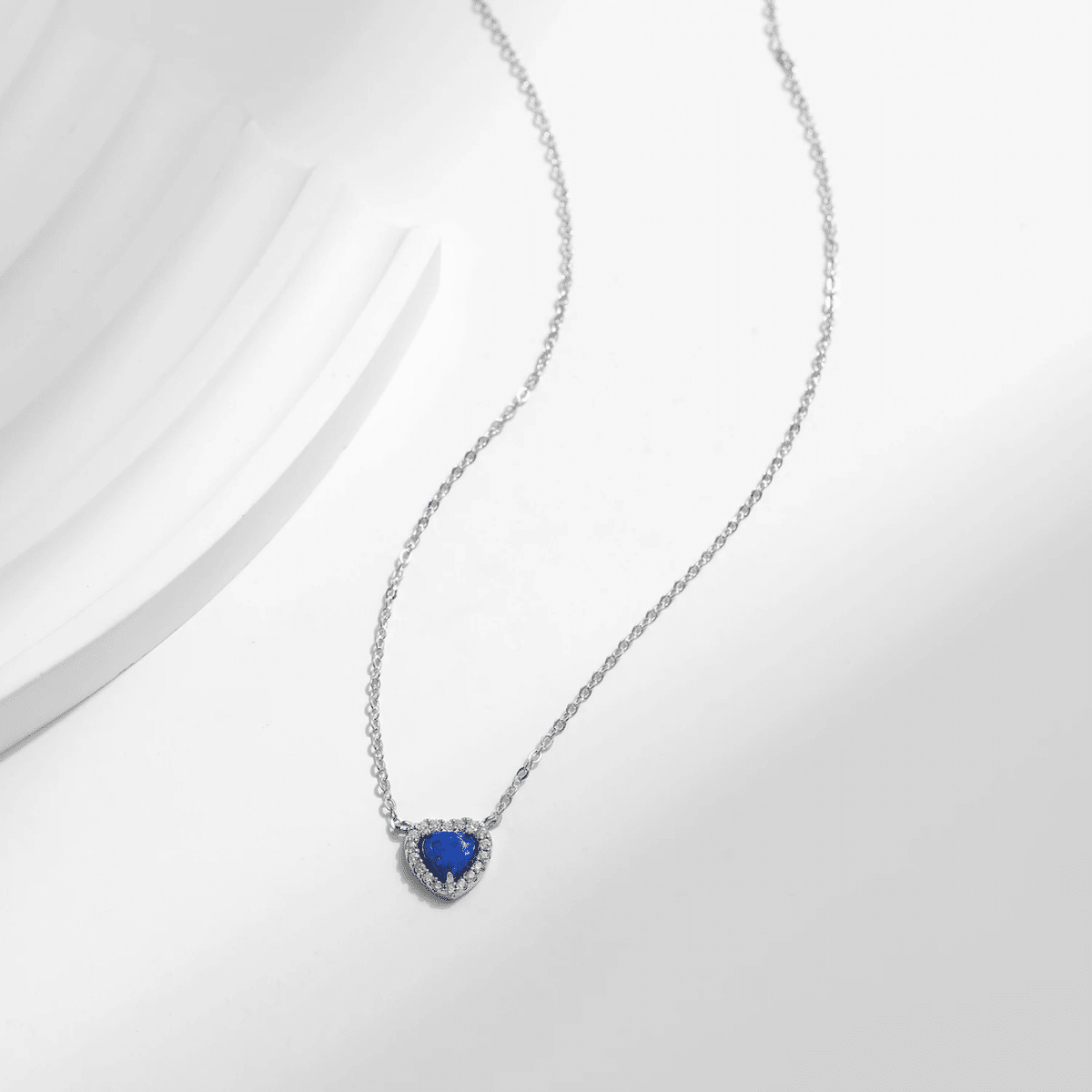Azure Halo Heart Charm Necklace