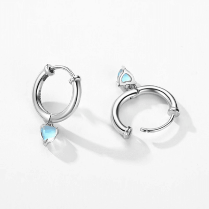 Blue Crystal Heart Hoops 