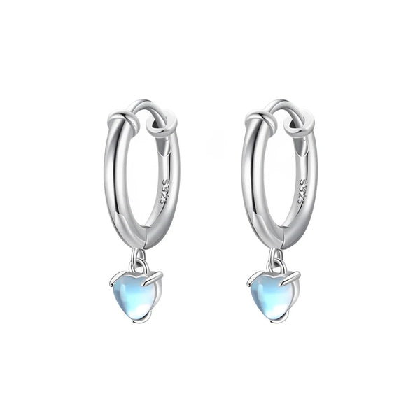 Blue Crystal Heart Hoops Earrings Ear07 