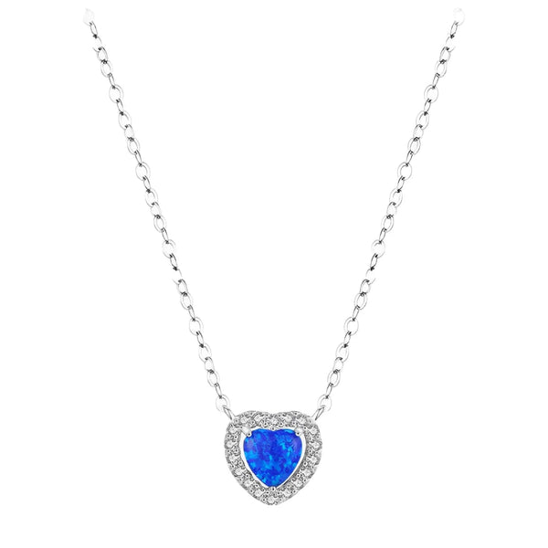 Blue Heart Necklace - Azure Halo Heart Charm Necklace Nec17 