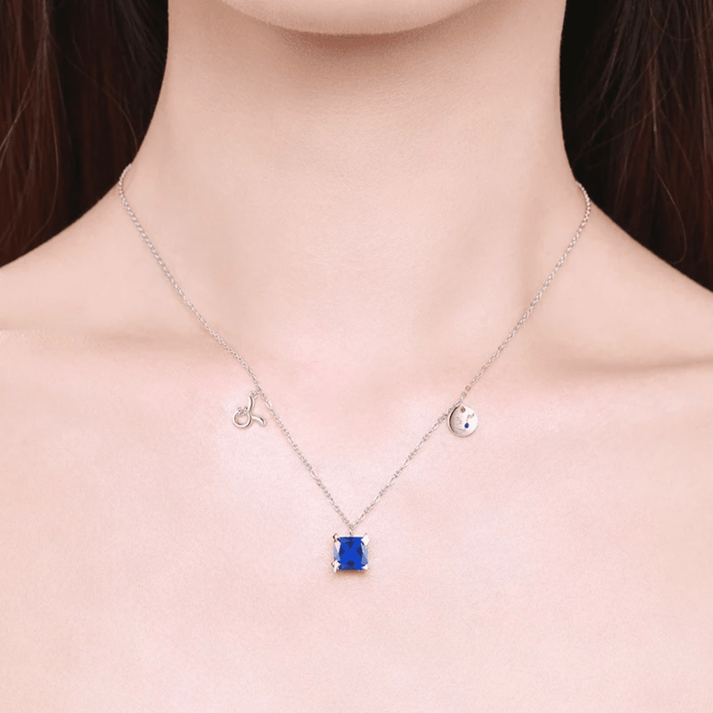 Elegant Azure Halo Square Necklace 