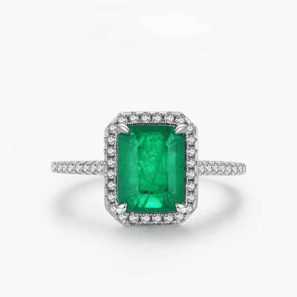 Emerald Elegance Halo Ring 