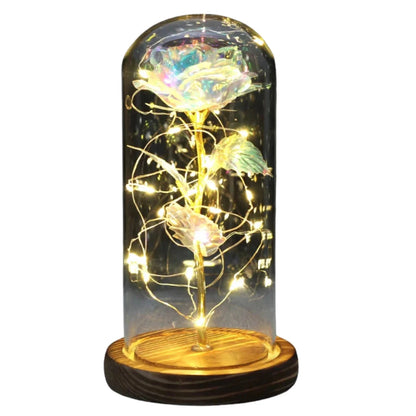 Enchanted Rose Light Dome — Everlasting LED Rose Under Glass Dome Gif02 Brown Base Bright 