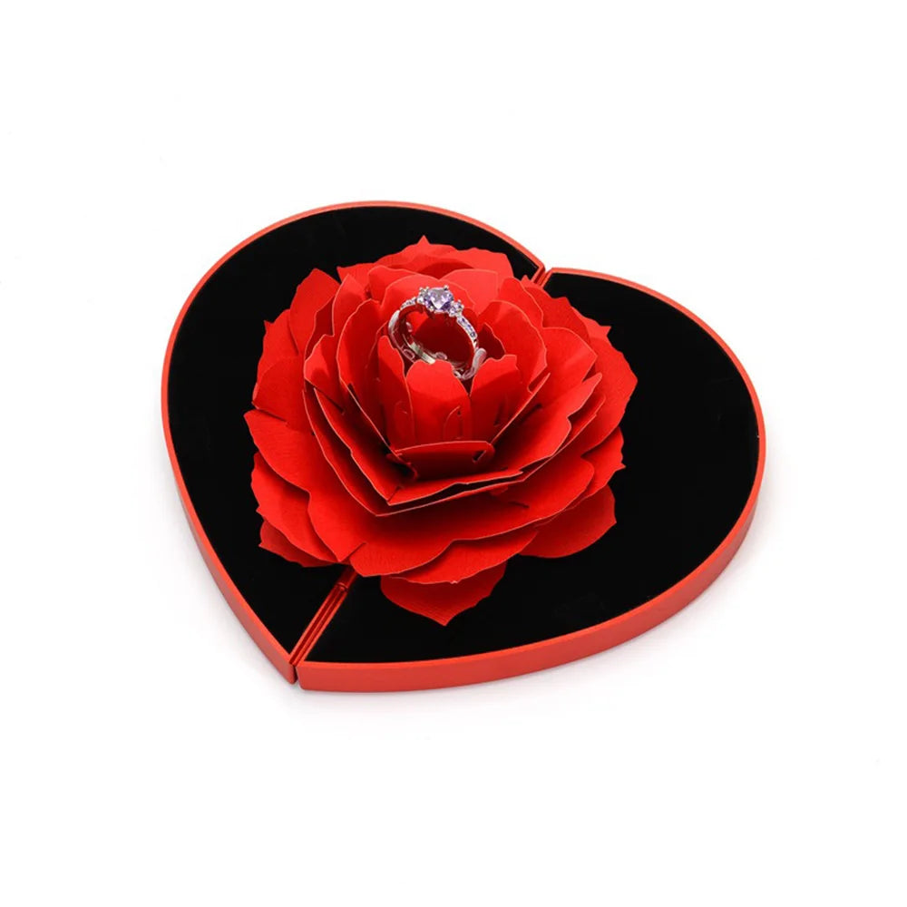Enchanting Heart Rose Ring Box | 3D Heart Shape Red 