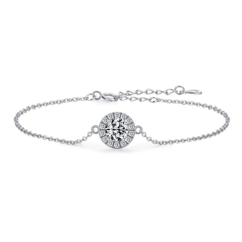 Halo Gemstone Silver Bracelet 