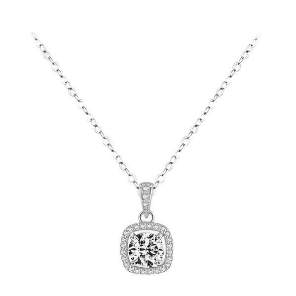 Halo Sparkle Silver Necklace - Bright Round Nec02 