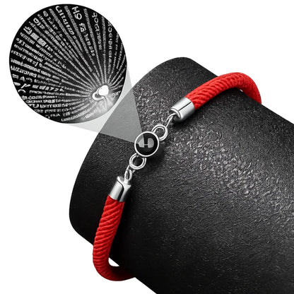 I Love You Projection Bracelet — 100 Languages Romantic Gif04 Red-Silver 