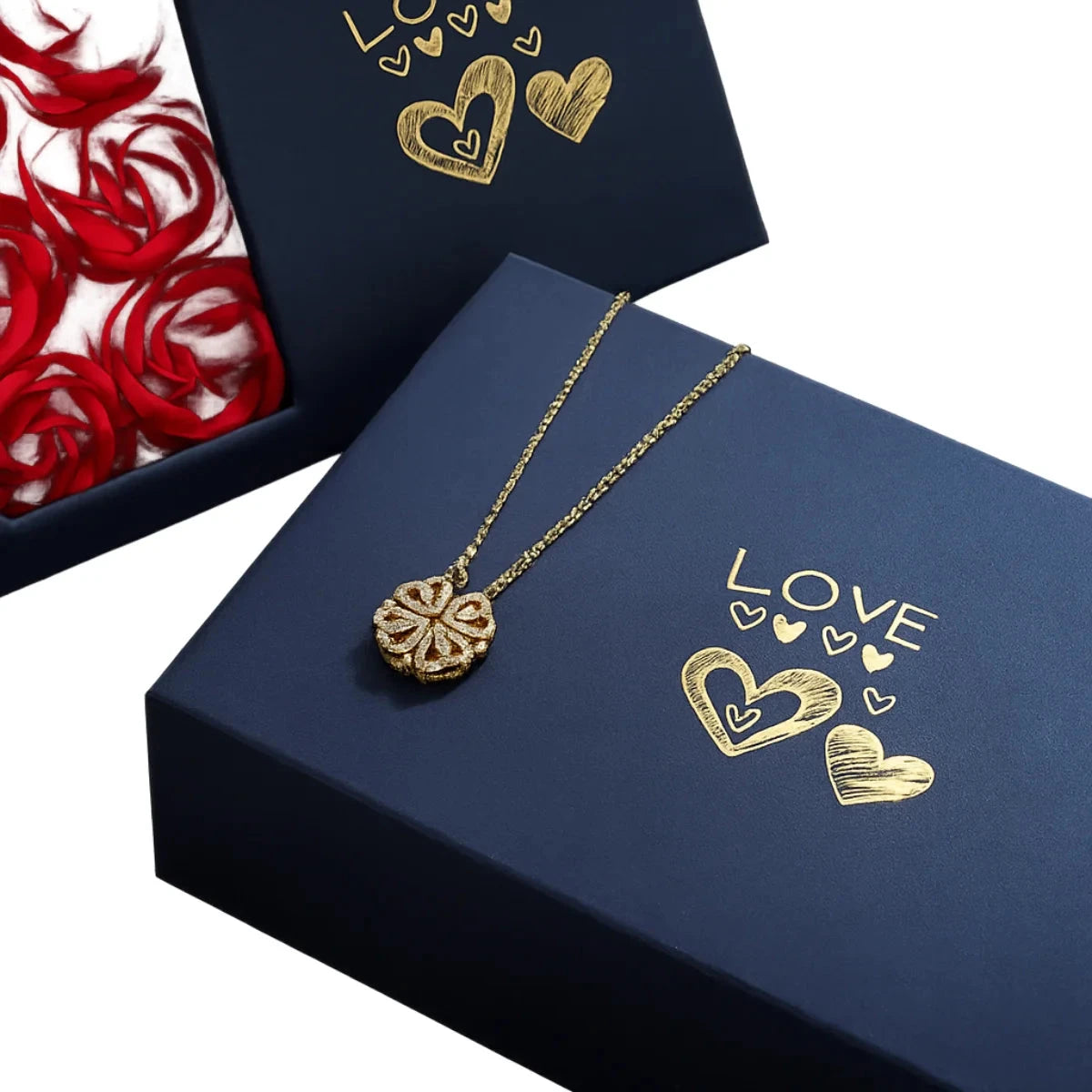 Lucky Clover Necklace Gift Set — Pendant with 6 Roses Gif07 45cm Gold Color 