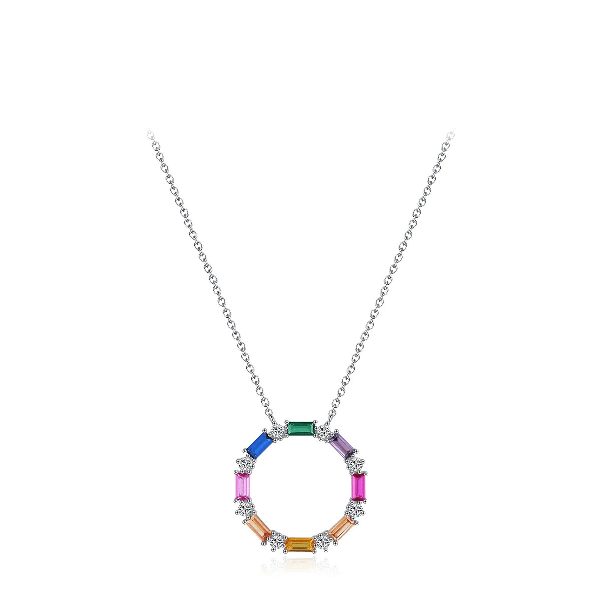Rainbow Zirconia Charm Necklace 