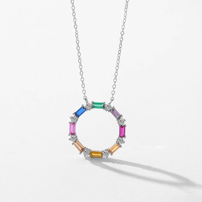 Rainbow Zirconia Charm Necklace 