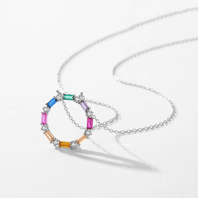 Rainbow Zirconia Charm Necklace 