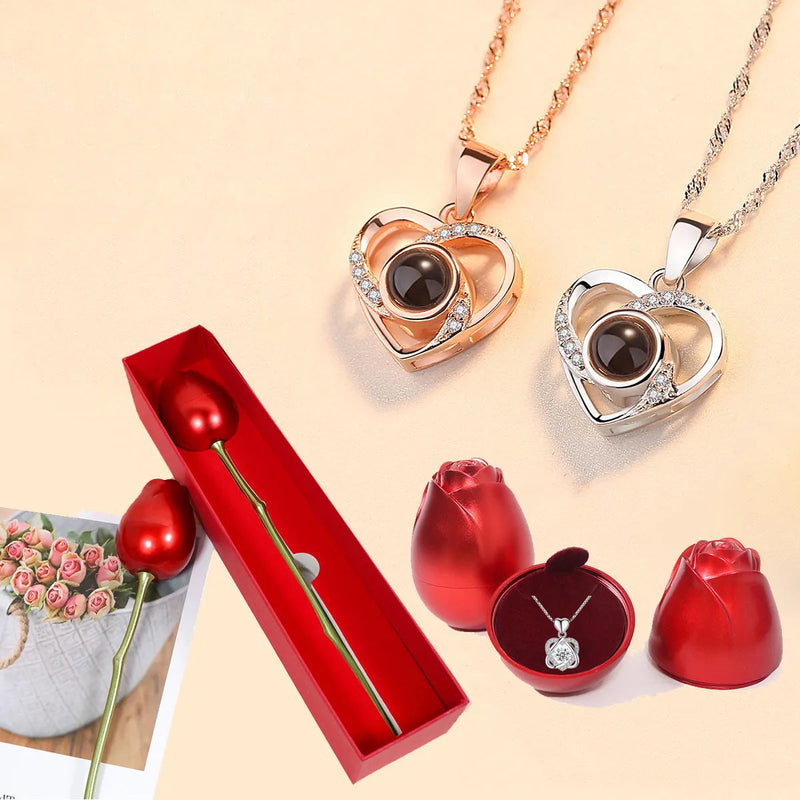 Rose Gift Box With Necklace - Elegant LoveSpark Jewelry Case 