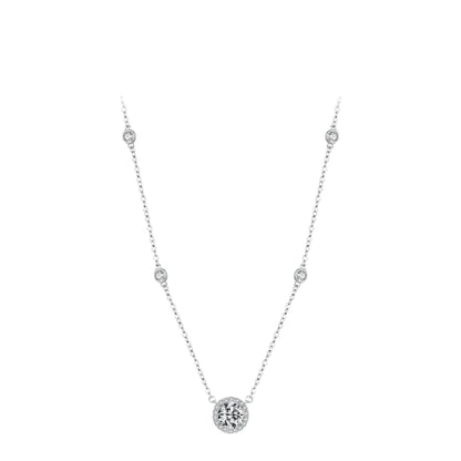 Round Sparkle Halo Silver Necklace Nec09 