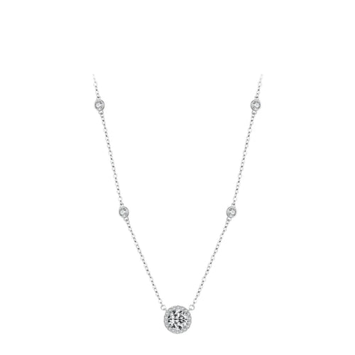 Round Sparkle Halo Silver Necklace Nec09 