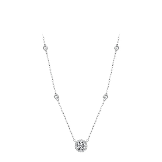 Round Sparkle Halo Silver Necklace Nec09 
