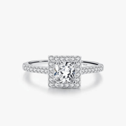 Square Halo Sparkle Solitaire Ring 