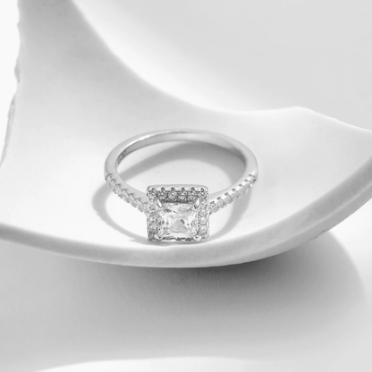 Square Halo Sparkle Solitaire Ring 
