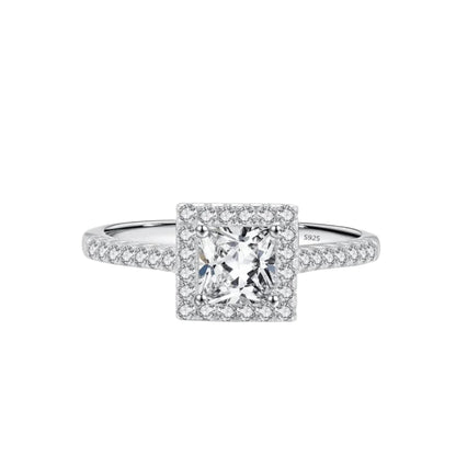 Square Halo Sparkle Solitaire Ring Rin02 