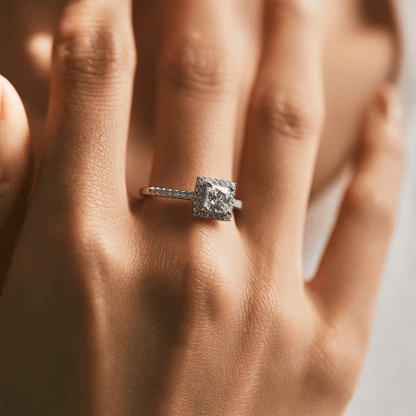 Square Halo Sparkle Solitaire Ring 