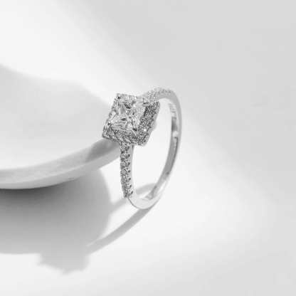 Square Halo Sparkle Solitaire Ring 