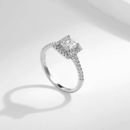 Square Halo Sparkle Solitaire Ring 