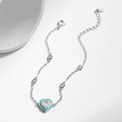 Turquoise Halo Heart Charm Bracelet 