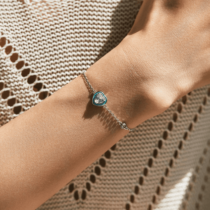 Turquoise Halo Heart Charm Bracelet 