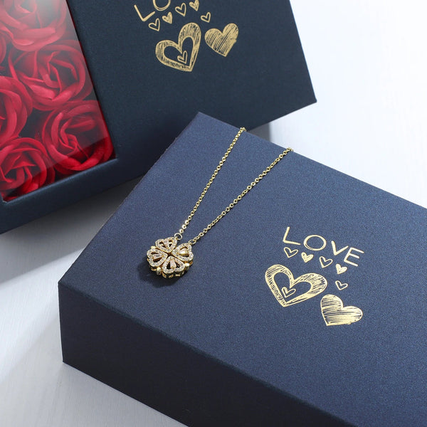 Unique Four Leaves Necklace with Gift Box 6 Roses 